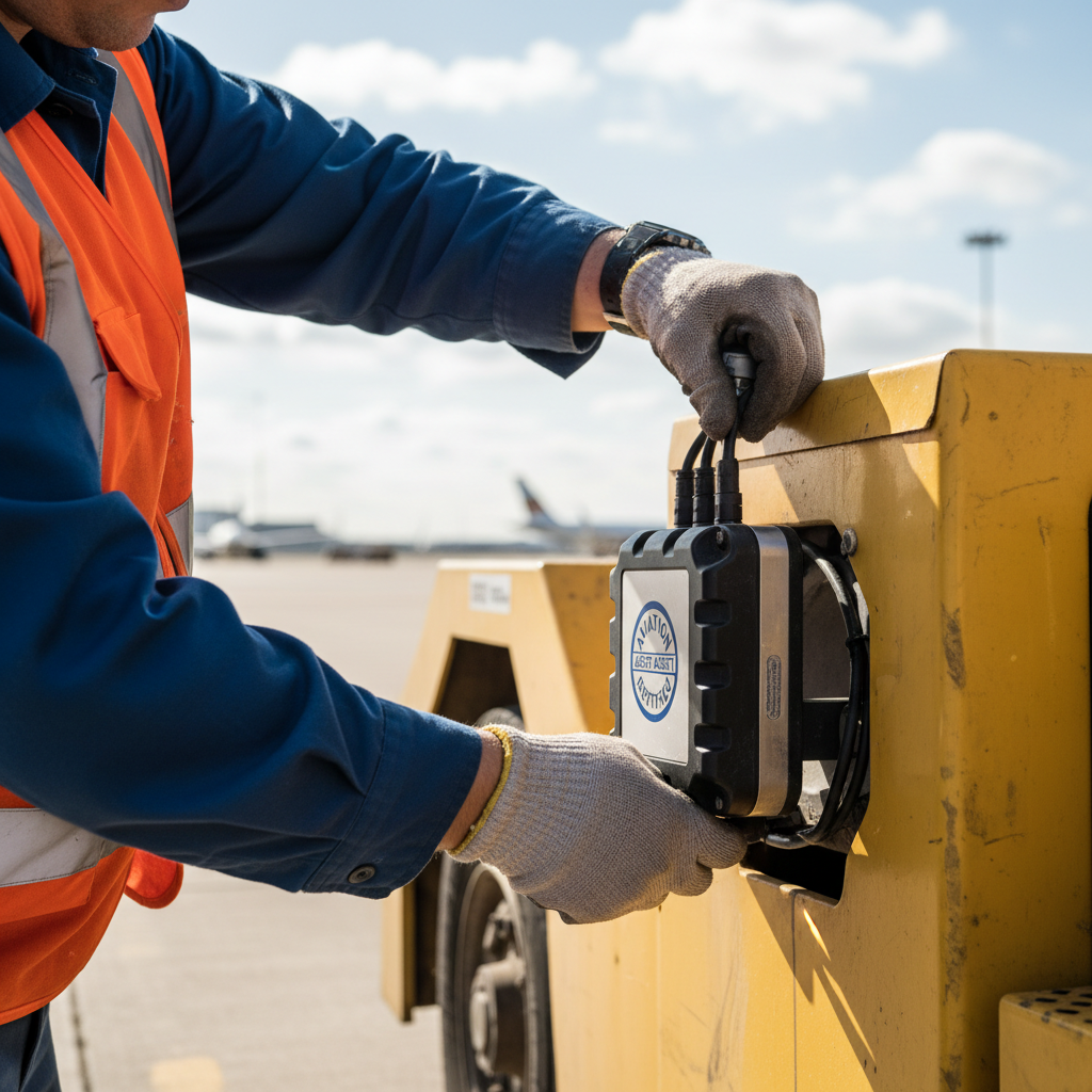 Close up of a technician mounting a certified gps tracker for aviation assets on a motorized ground vehicle.