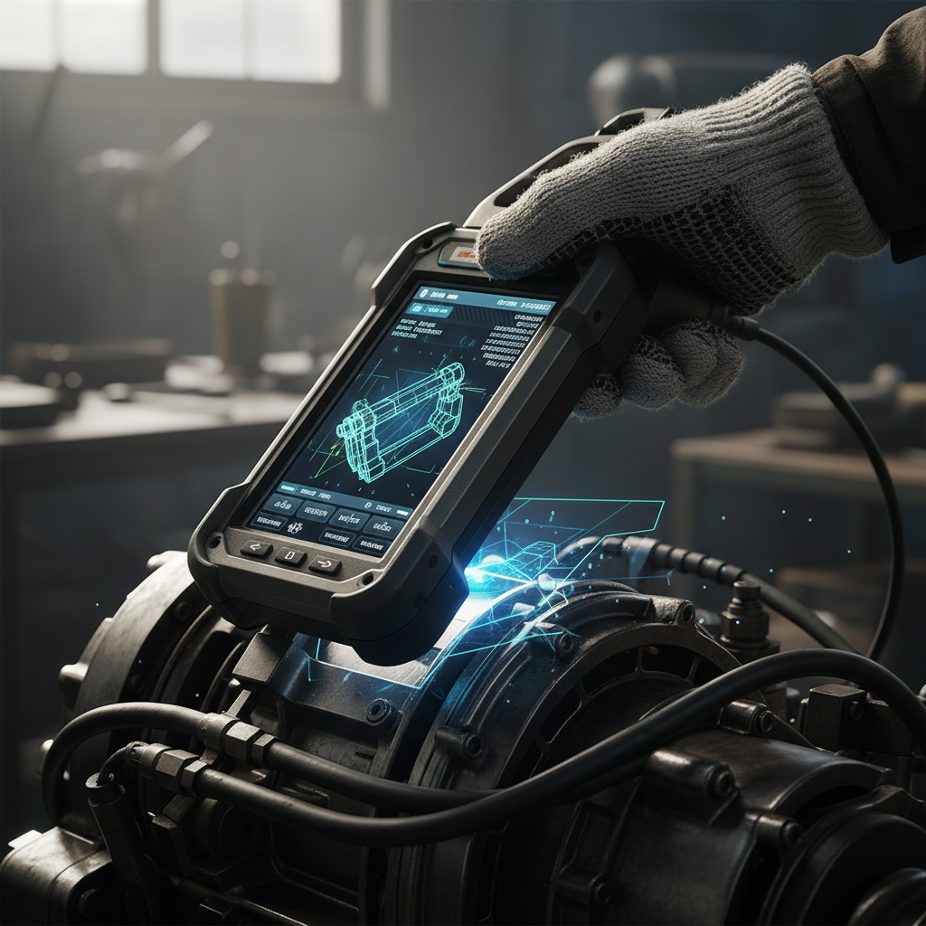 Close up of a worker scanning an engine part to maximize the roi of asset tracking in aviation maintenance workflows.