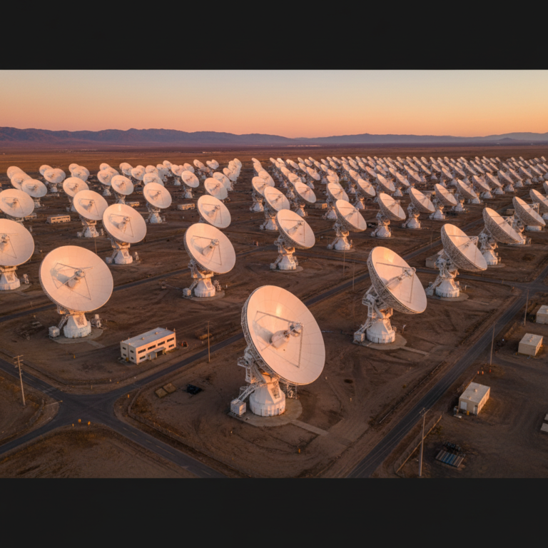 Large satellite dishes at a ground station illustrating what is geolocation technology on a global scale.