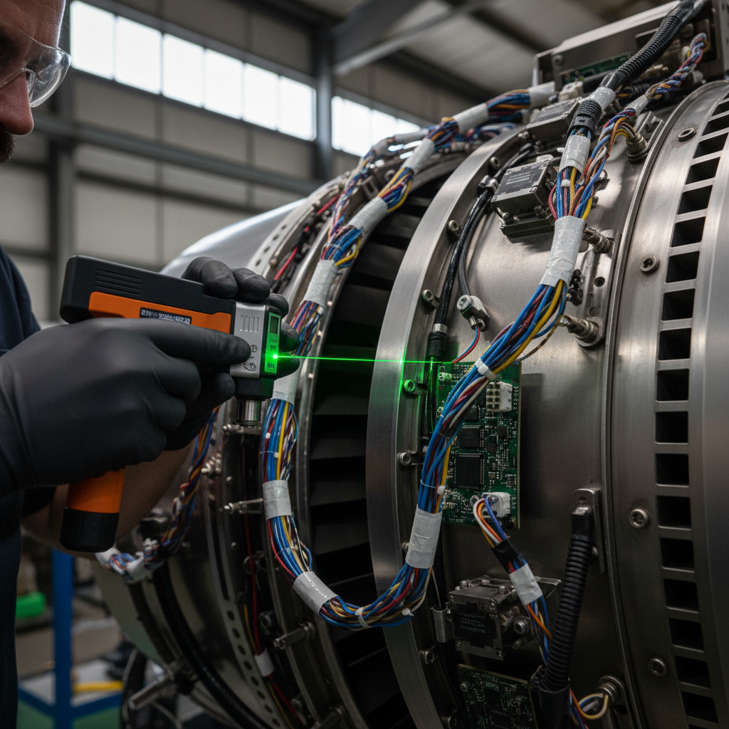 Close up of a technician working on an engine showcasing aerospace manufacturing challenges in precision engineering.