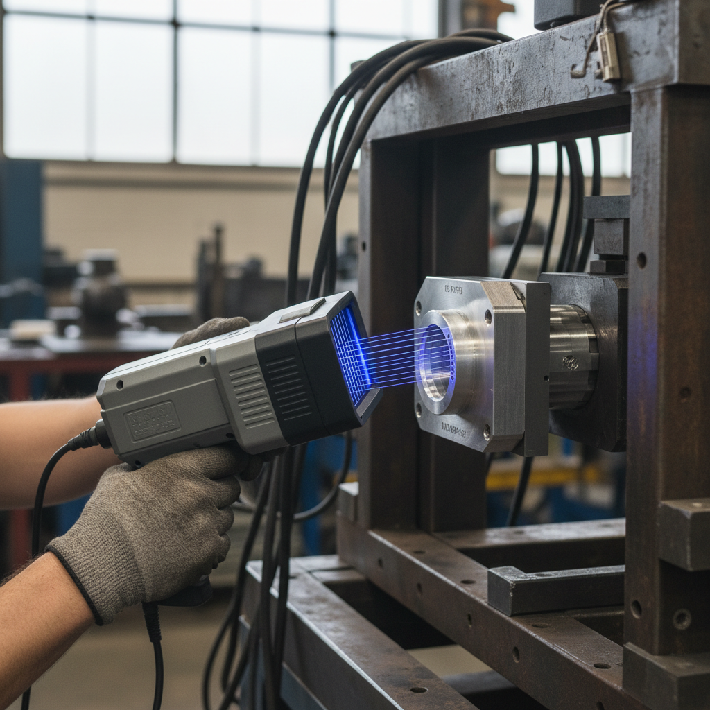 Close up of a technician using a digital scanner for asset audit automation on specific industrial equipment.