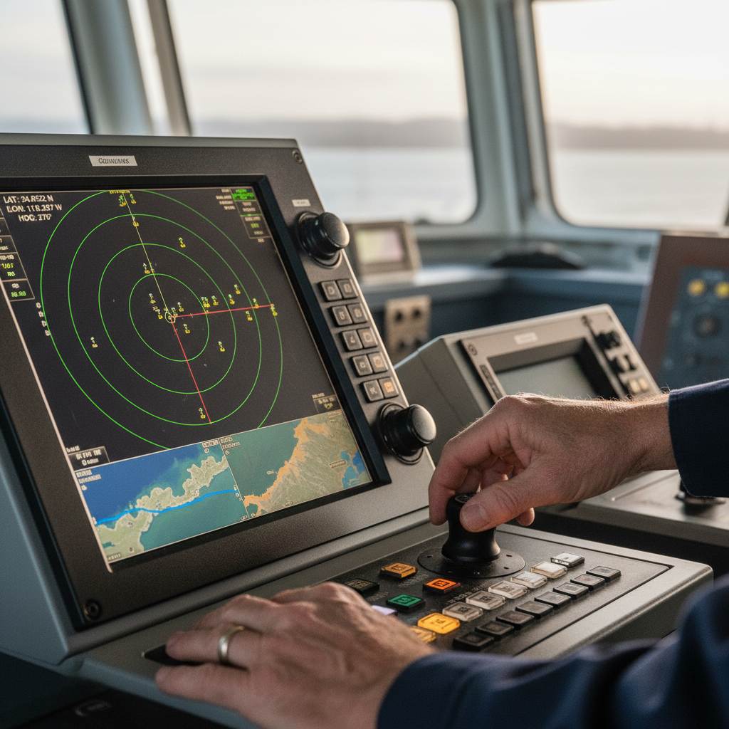 Digital radar screen showing real time data for fleet monitoring for shipping companies in a professional cockpit.