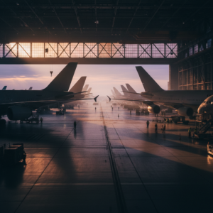 Wide view of grounded planes in a hangar showing the hidden costs of lost aviation assets through idle fleet scale.