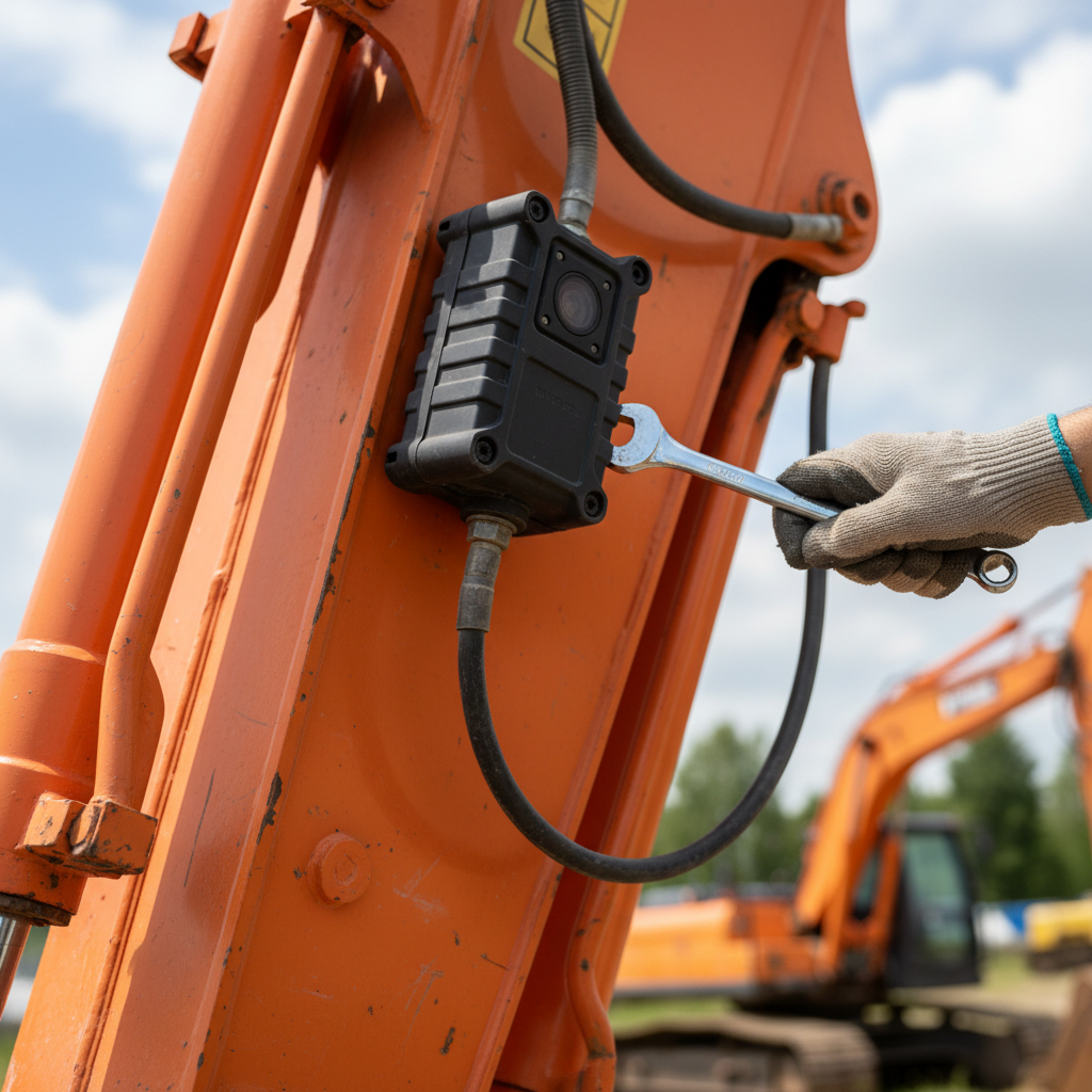 Close up of a technician installing a sensor to calculate how much does asset tracking cost for heavy equipment.