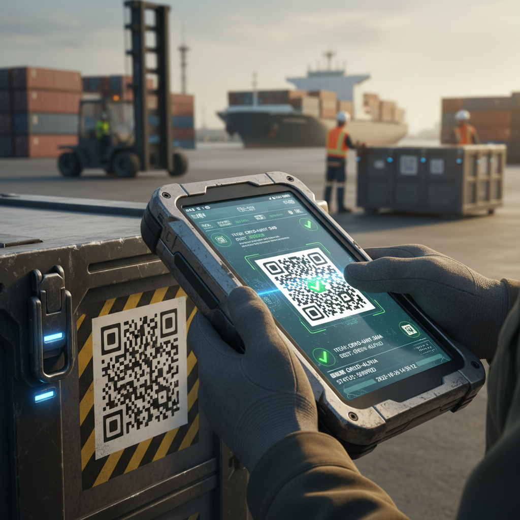 Close up of a logistics worker using a digital tablet for inventory visibility solutions in a warehouse setting.