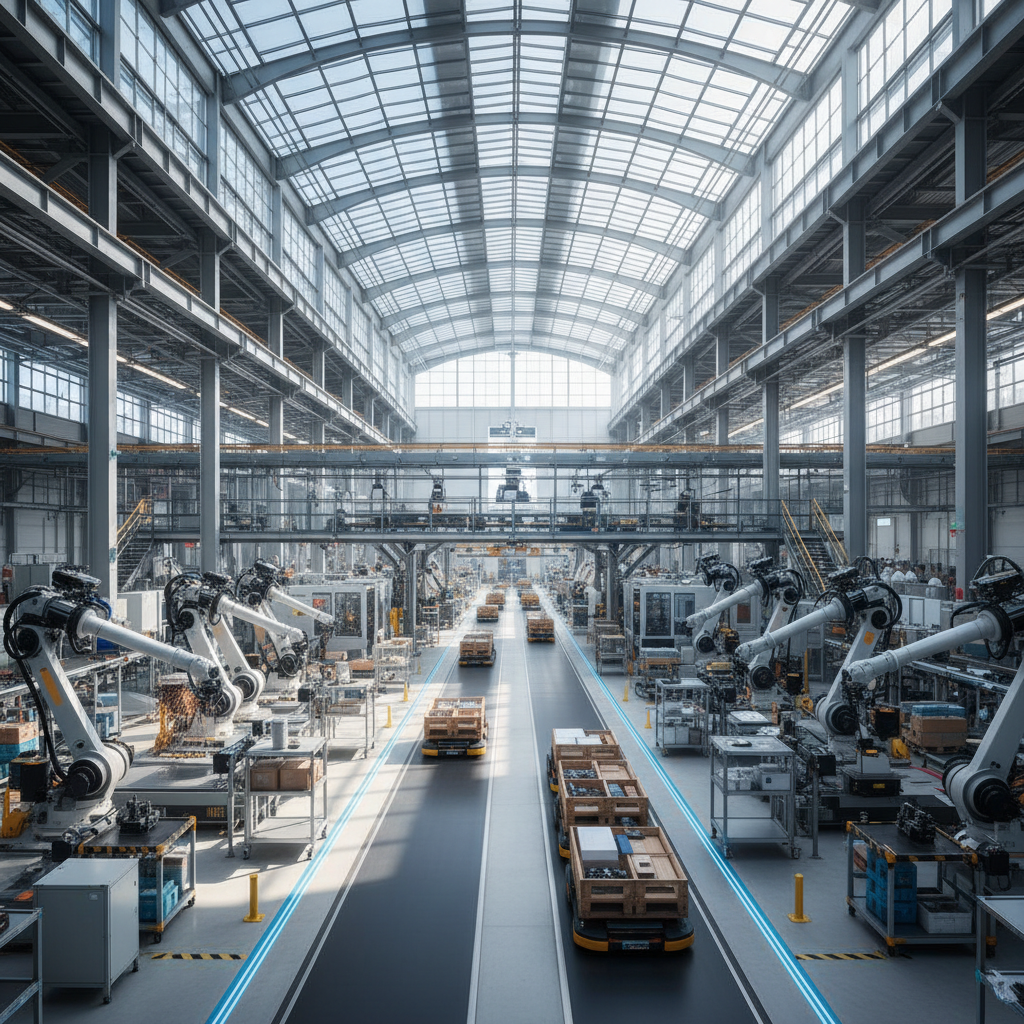 Wide view of an organized factory floor showing scale for maintenance cost reduction strategies in a modern facility.