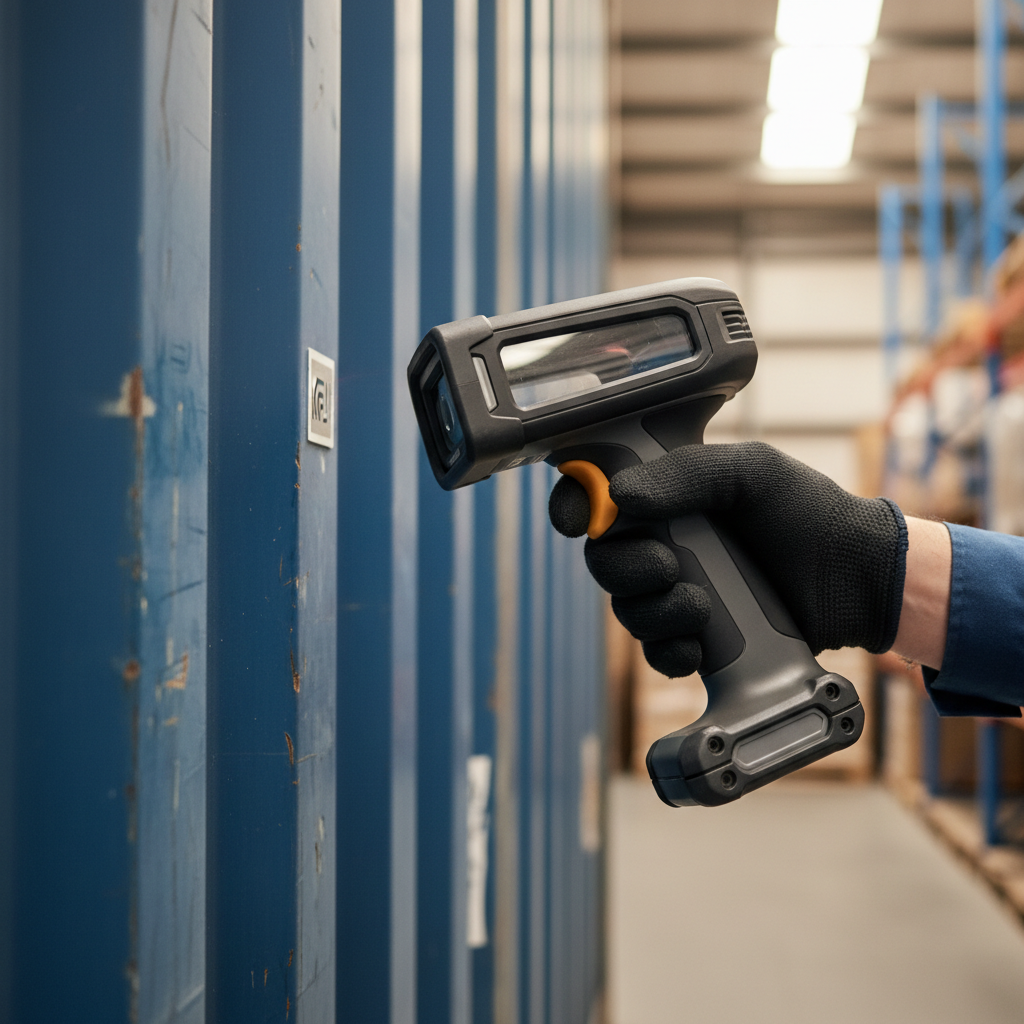 Close up of a hand scanning an electronic tag illustrating the tech in passive vs active asset tracking operations.
