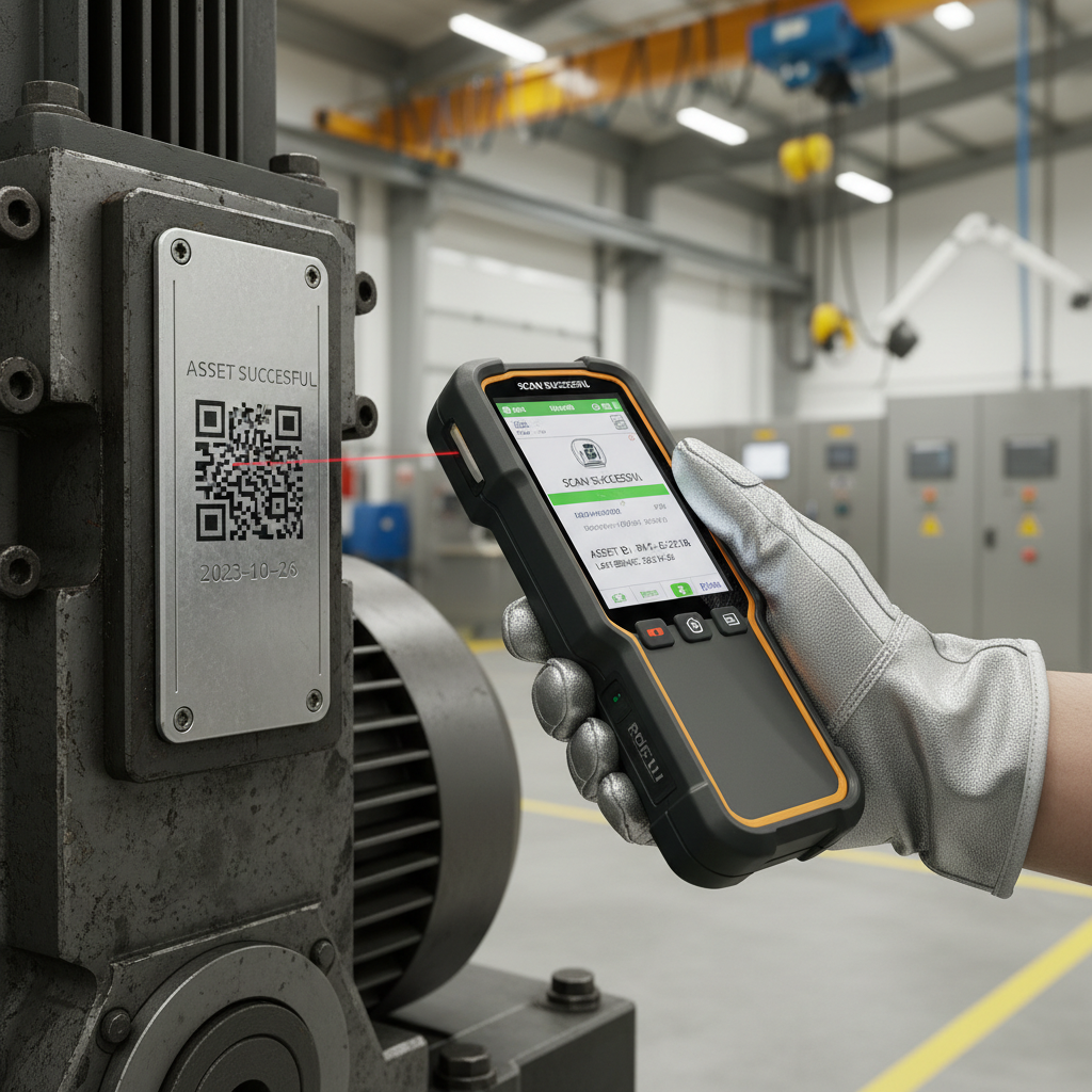 Close up of a technician using a digital scanner on equipment to assist in reducing manual asset audits during an inspection.
