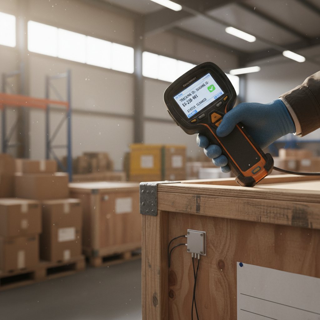 A close up of a technician scanning a digital tag to compare rfid vs gps asset tracking technology in a real world setting.