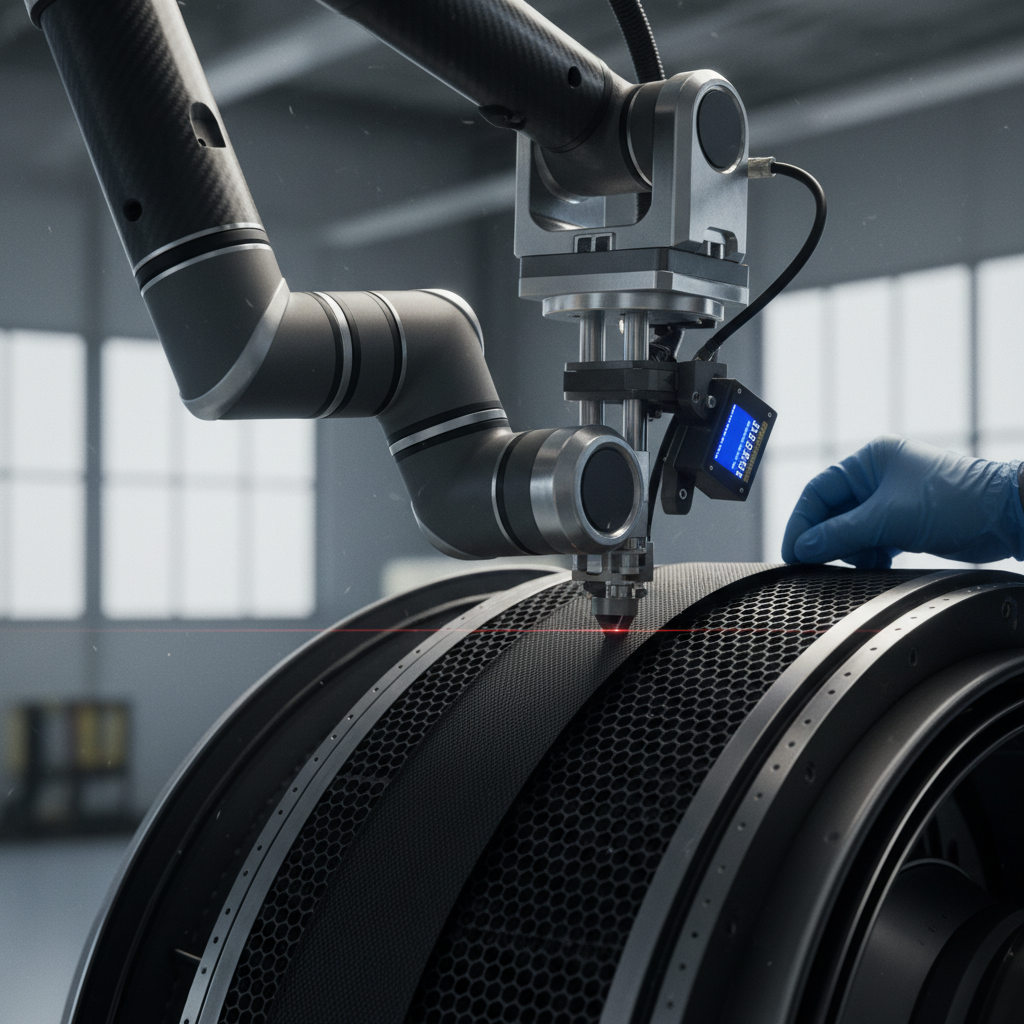 Close up of a robotic arm and technician working on engine parts inside a modern smart factory aerospace environment.
