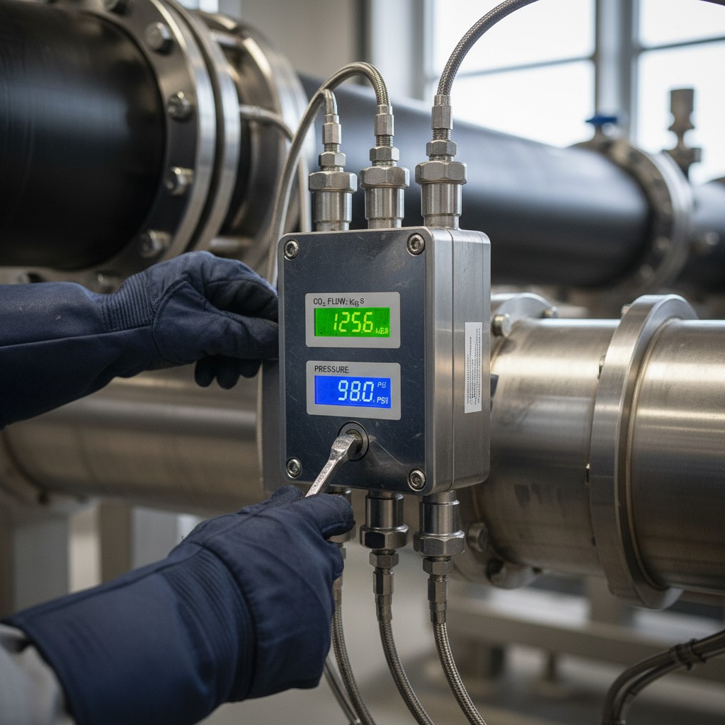 Close up of a technician operating technical equipment as part of a professional carbon reduction strategy in a facility.