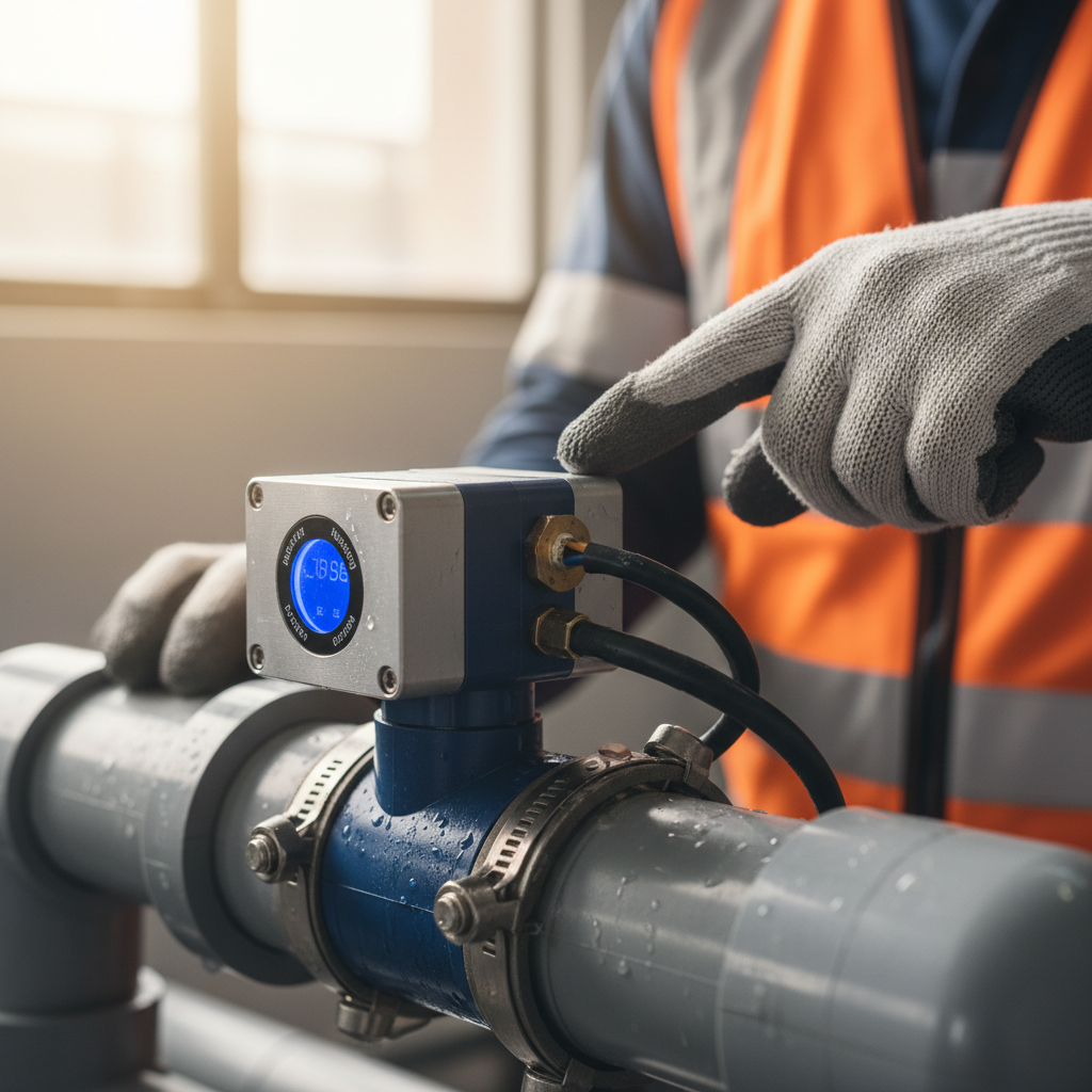 Close up of a technician inspecting monitoring equipment on a pipe to ensure strict esg compliance standards.