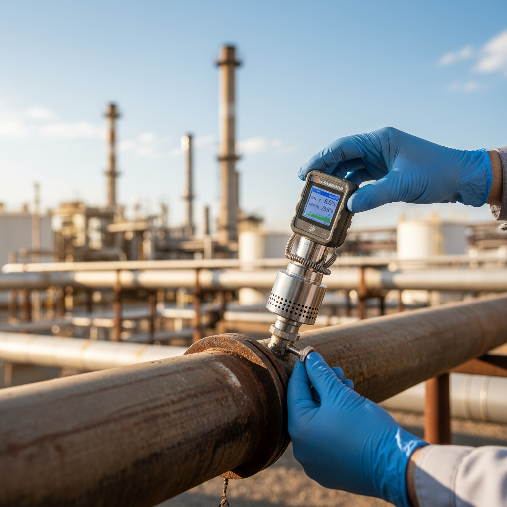 Close up of a technician calibrating monitoring equipment for a professional greenhouse gas reporting process.