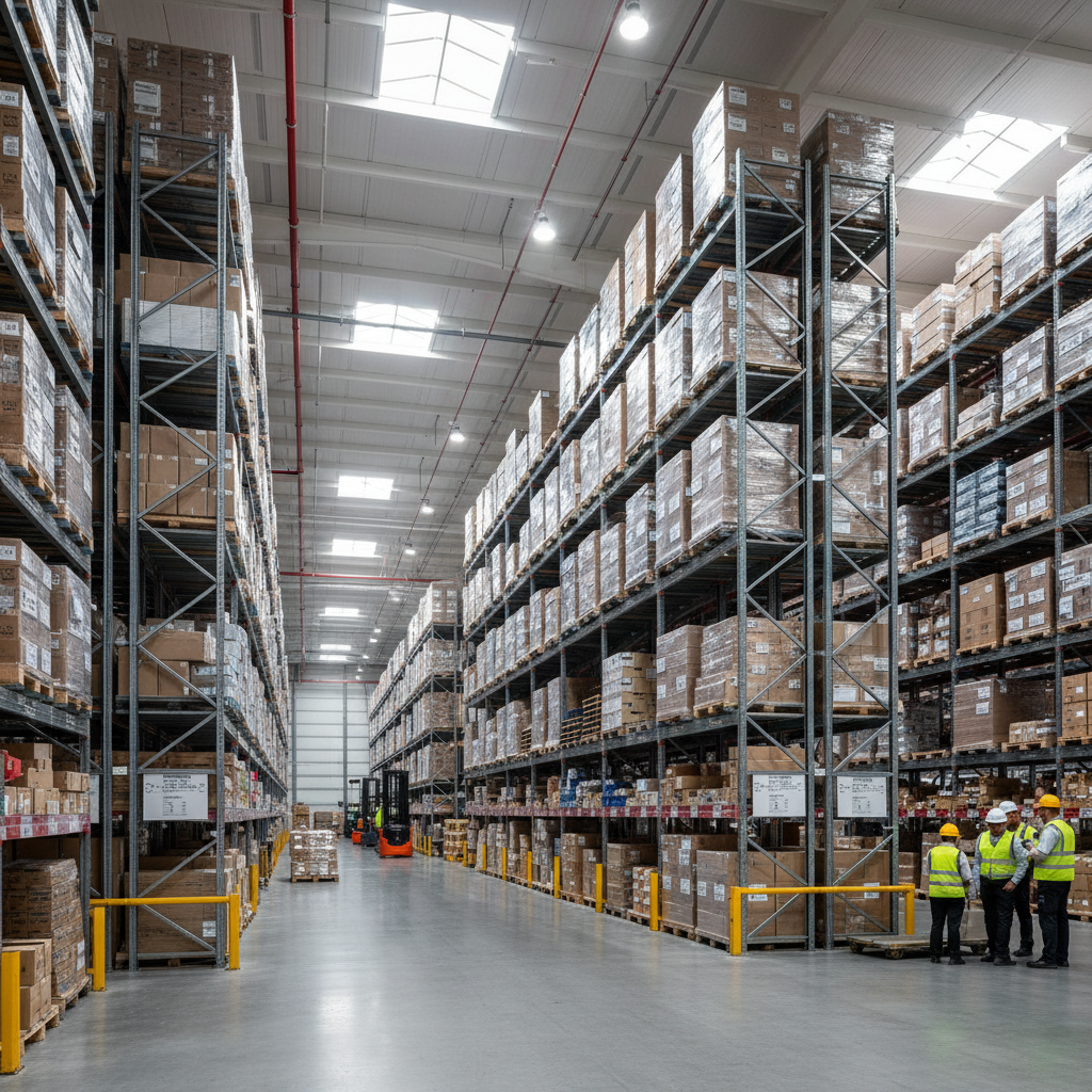 Wide view of a warehouse with staff scanning inventory to show how to create an asset tracking system in large facilities.