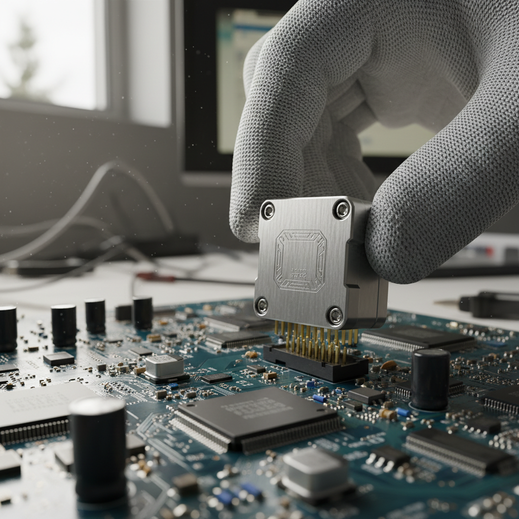 Close up of a technician installing a hardware security module showing how to secure iot solutions at the hardware level.