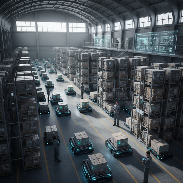 Wide view of a busy warehouse showing why asset tracking is important for managing inventory scale and industrial logistics.