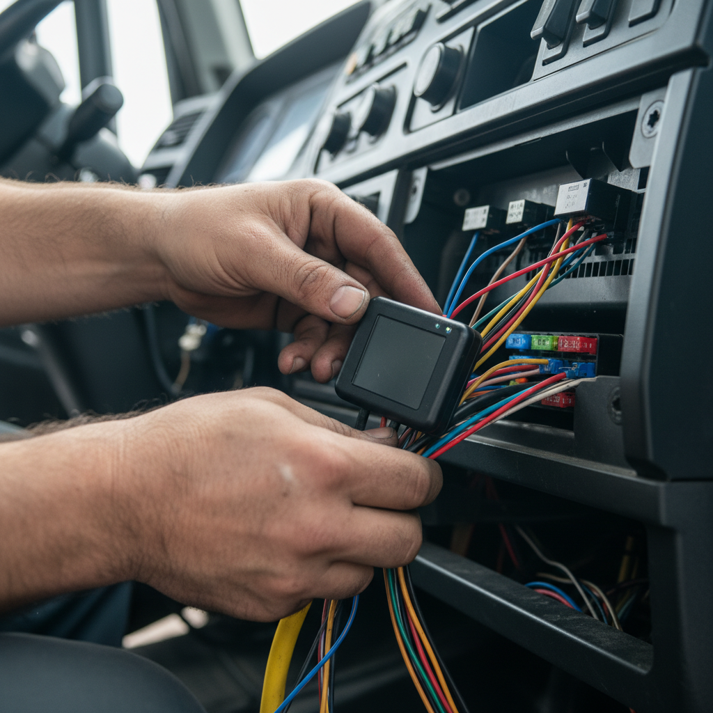 Close up of a technician installing a GPS device showing how much does fleet tracking cost in equipment.