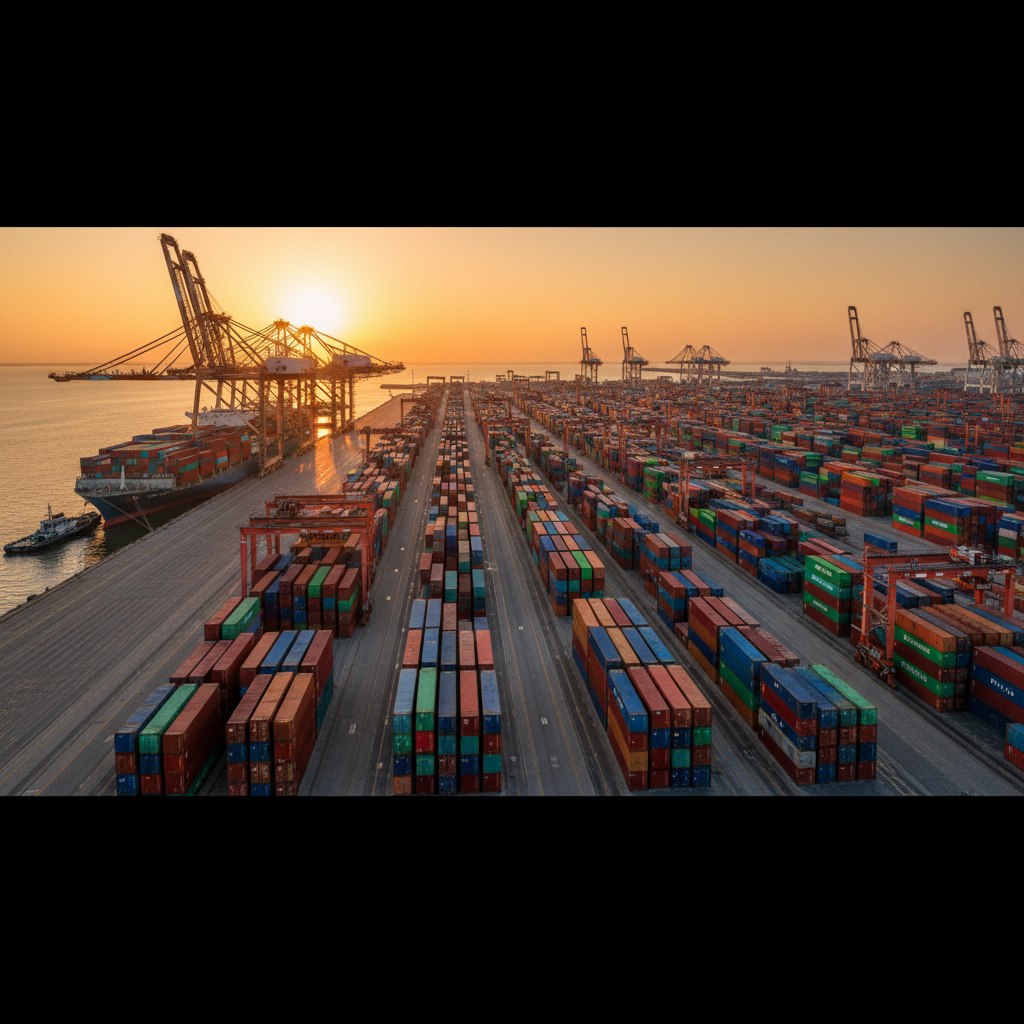 Wide view of a busy cargo port terminal showing containers and cranes to explain how to track ocean shipment accurately.