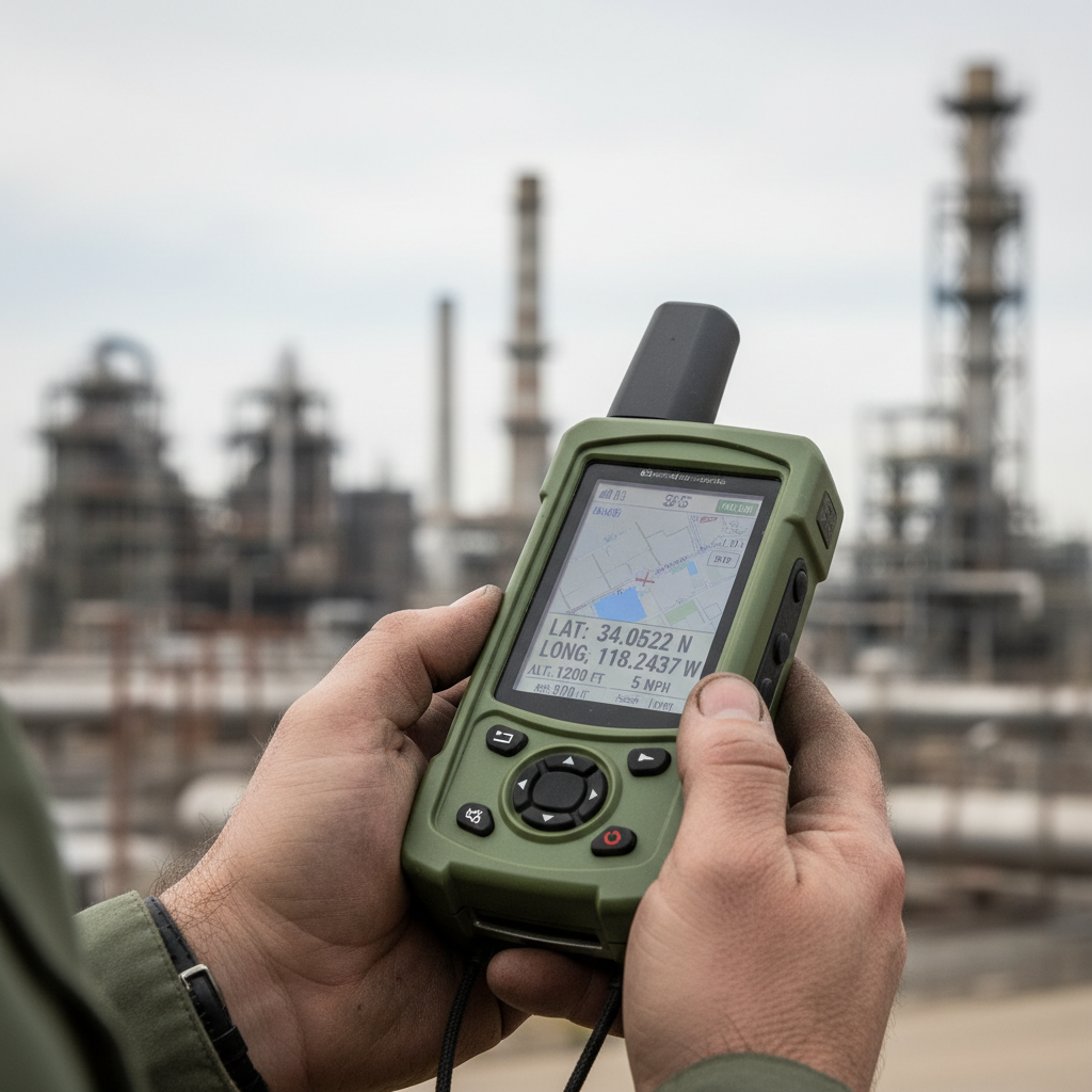 Close up of a technician using a digital handheld scanner to locate lost assets in a professional industrial setting.
