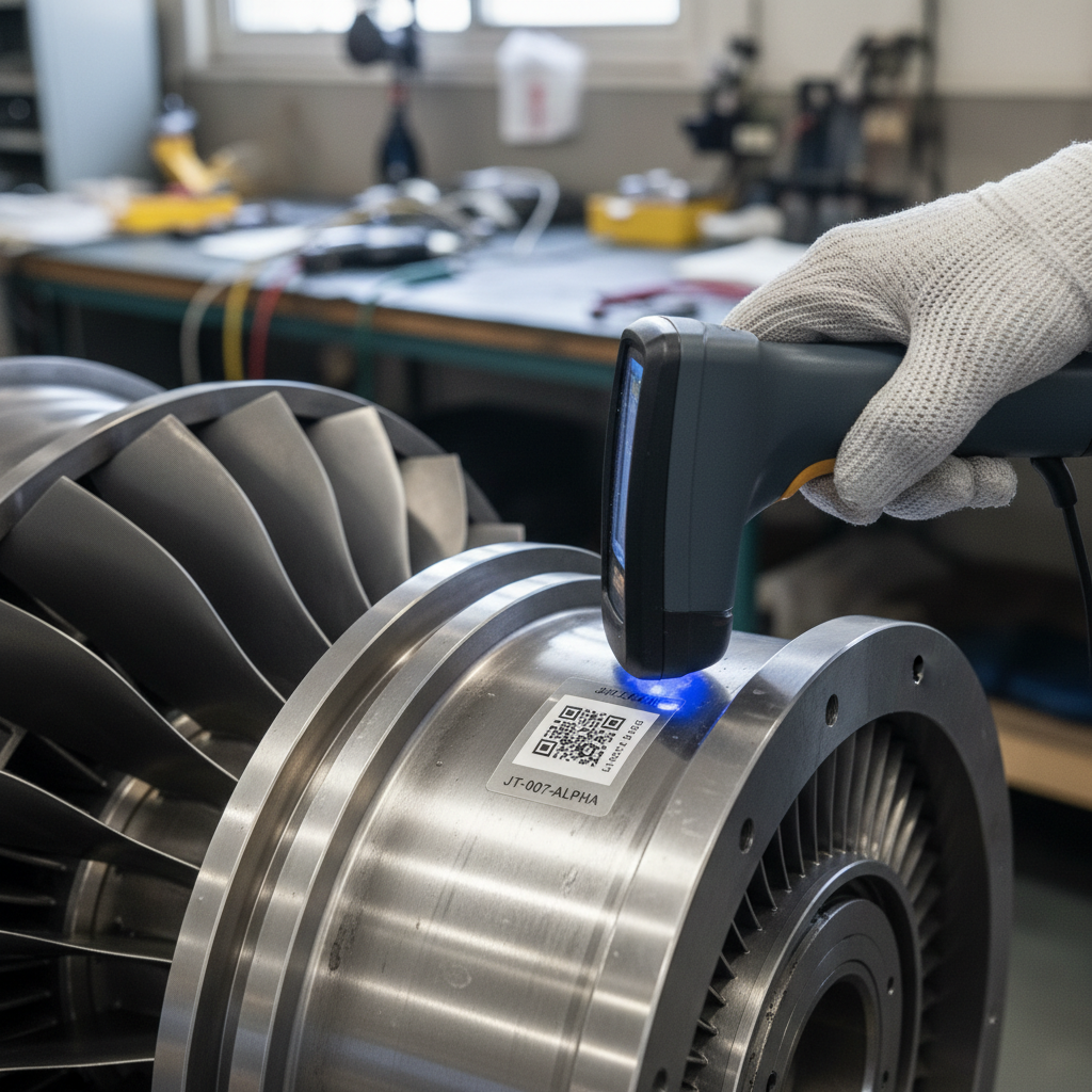 Close up of a technician scanning a part to show how to improve asset traceability in aviation using digital tracking tools.