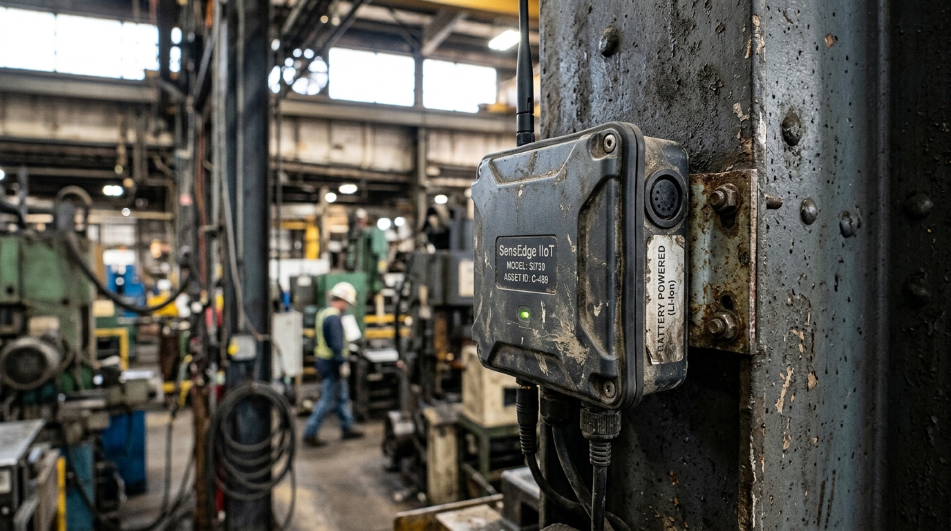 Detalhe ilustrando industrial IoT device battery life em contexto operacional, complementar ao texto.